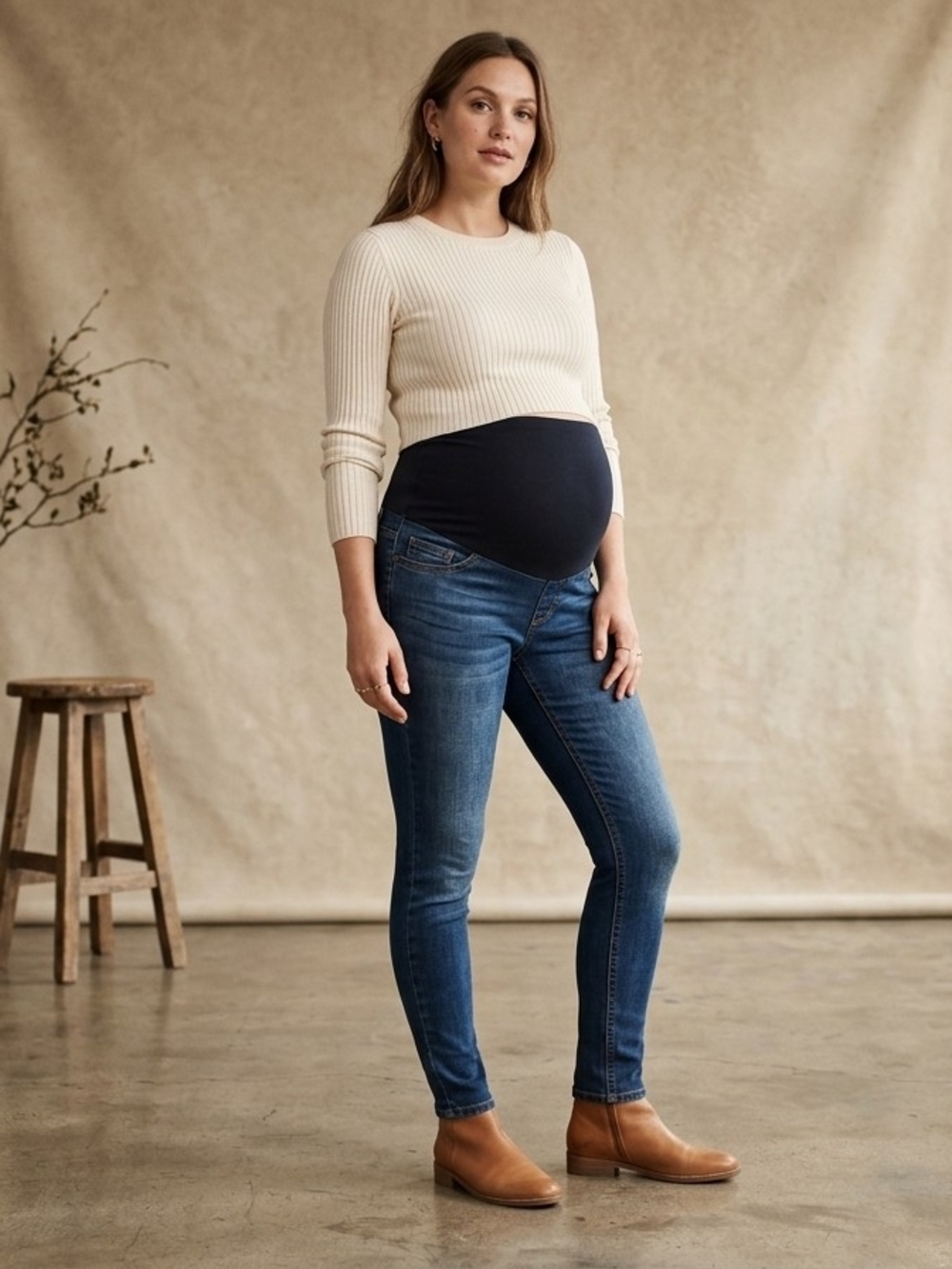Time and Tru Skinny Maternity Blue Jeans with Blue Panel